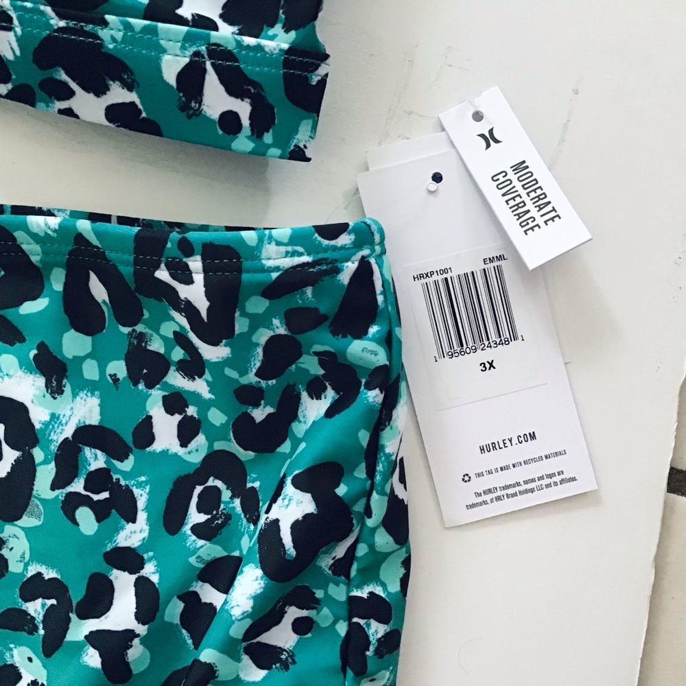 HP🎉 Hurley green, black and white animal print two piece bathing suit NWT - Picture 8 of 16